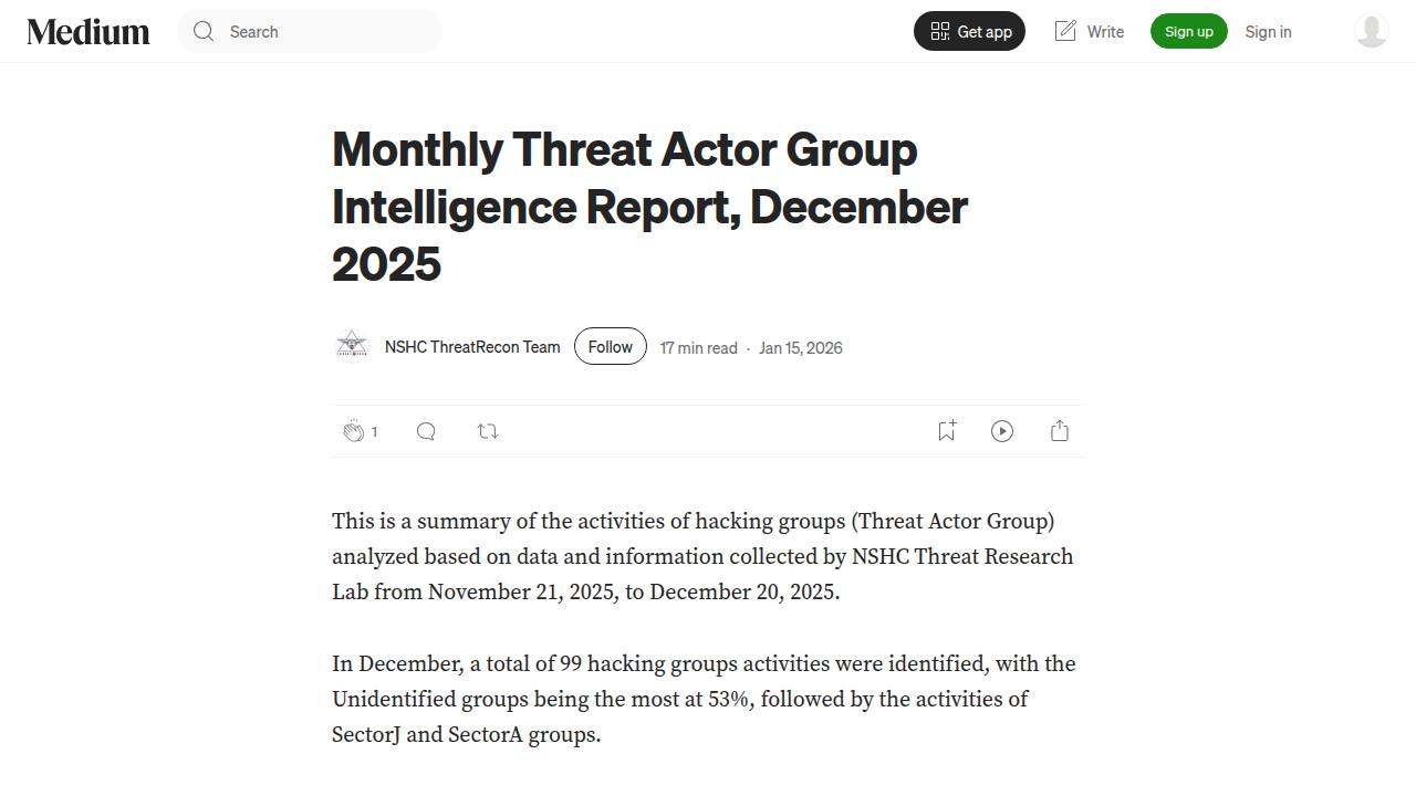 Thumbnail for Monthly Threat Actor Group Intelligence Report, December 2025