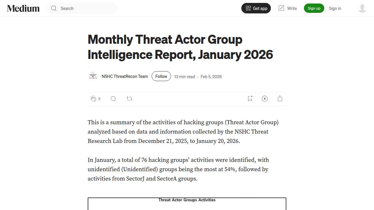 Thumbnail for Monthly Threat Actor Group Intelligence Report, January 2026
