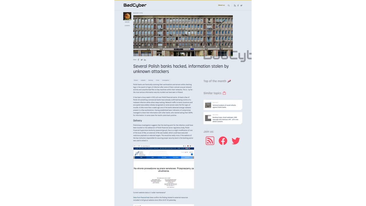 Thumbnail for Several Polish banks hacked information stolen by unknown attackers