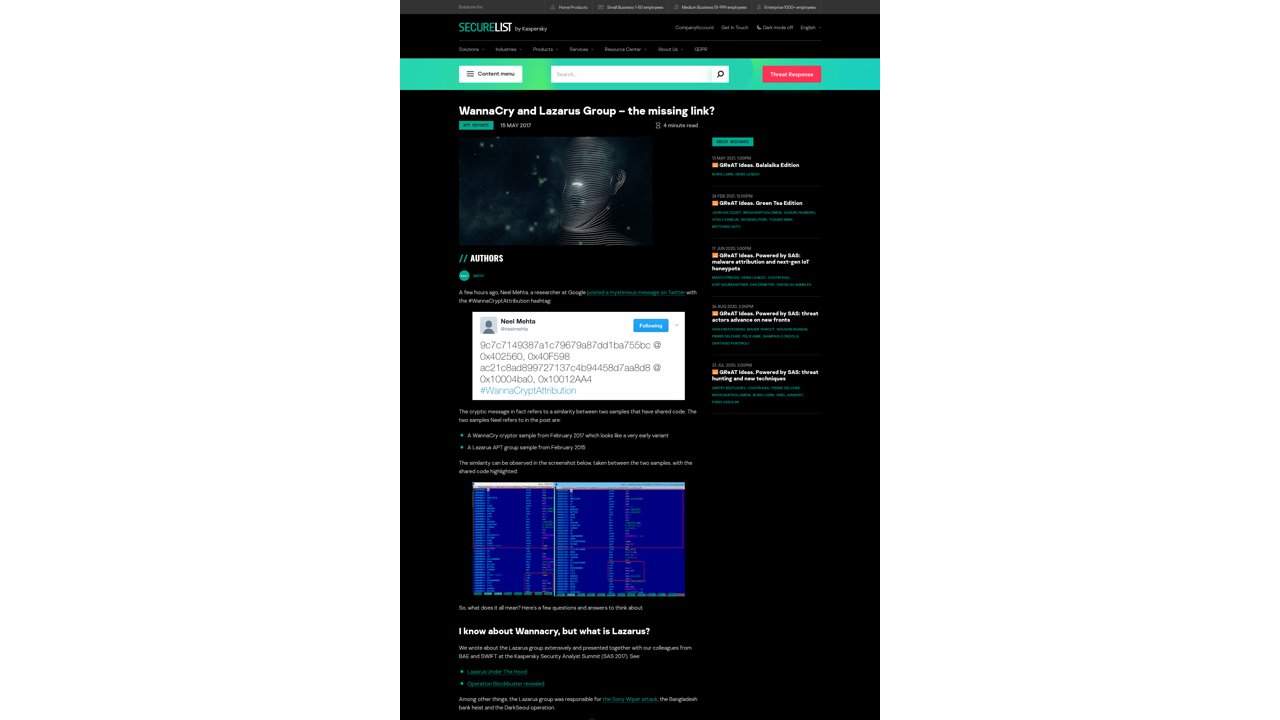 Thumbnail for WannaCry and Lazarus Group – the missing link?