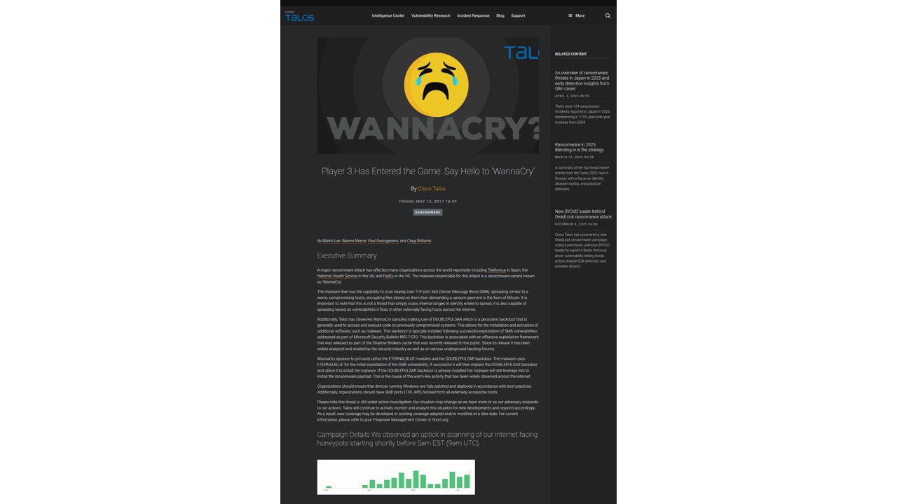 Thumbnail for Player 3 Has Entered the Game: Say Hello to 'WannaCry'