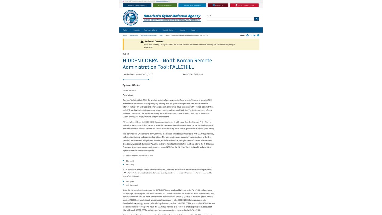 Thumbnail for HIDDEN COBRA – North Korean Remote Administration Tool: FALLCHILL