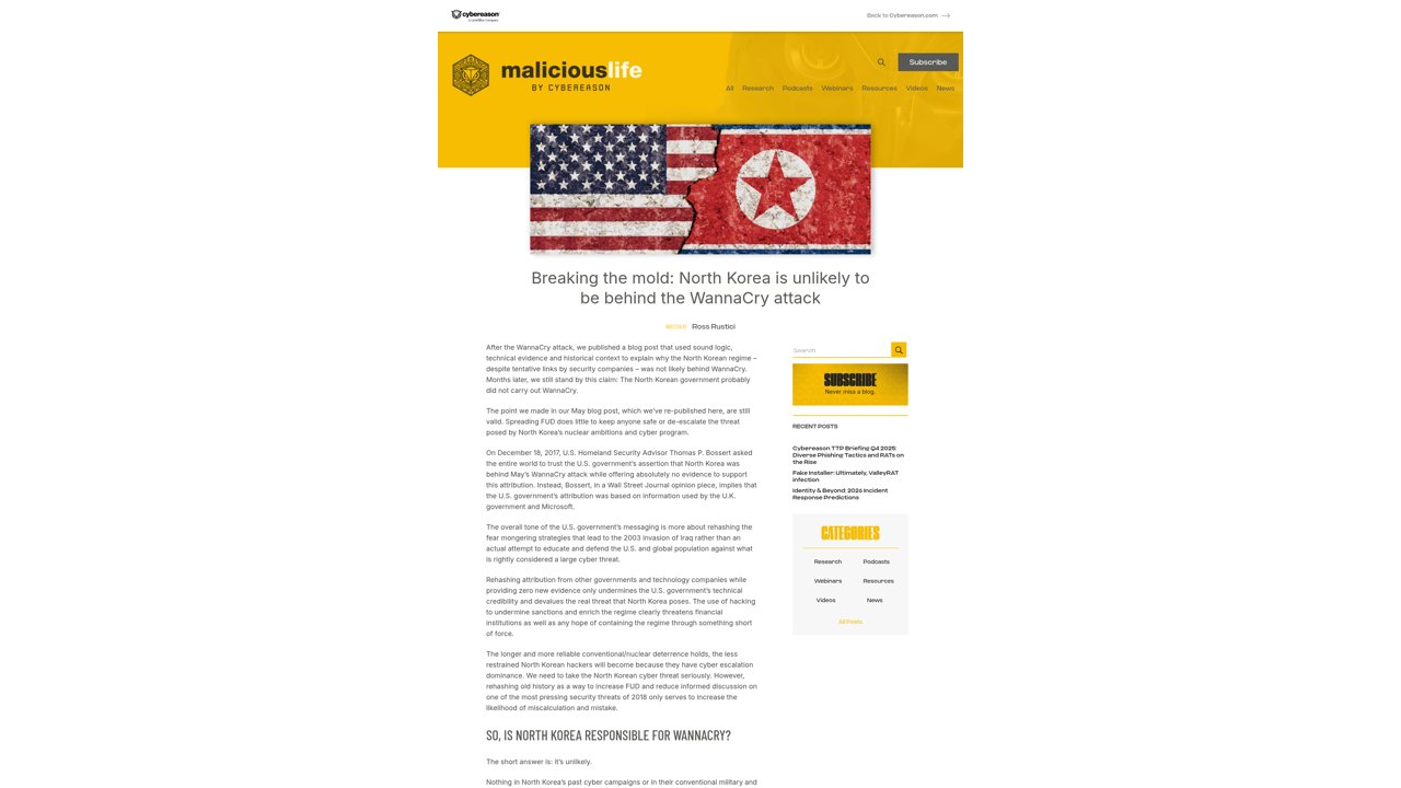 Thumbnail for BREAKING THE MOLD: NORTH KOREA IS UNLIKELY TO BE BEHIND THE WANNACRY ATTACK