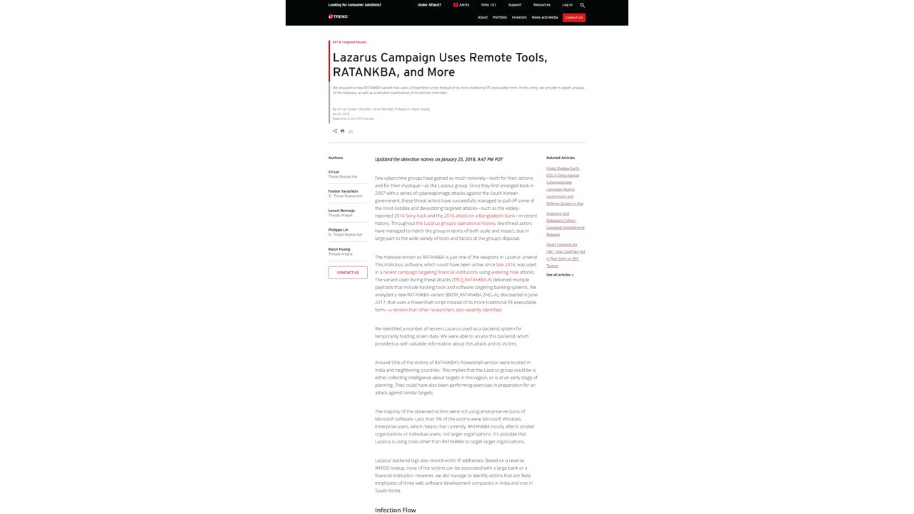 Thumbnail for Lazarus Campaign Targeting Cryptocurrencies Reveals Remote Controller Tool, an Evolved RATANKBA, and More