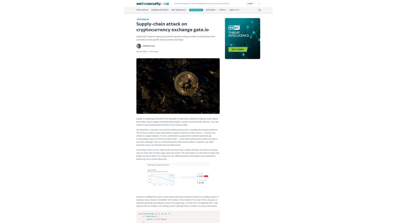 Thumbnail for Supply-chain attack on cryptocurrency exchange gate.io