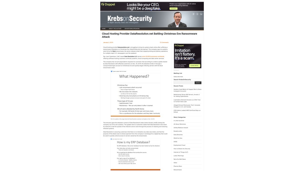 Thumbnail for Cloud Hosting Provider DataResolution.net Battling Christmas Eve Ransomware Attack
