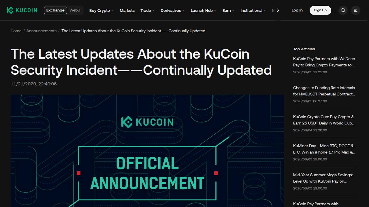 Thumbnail for The Latest Updates About the KuCoin Security Incident——Continually Updated