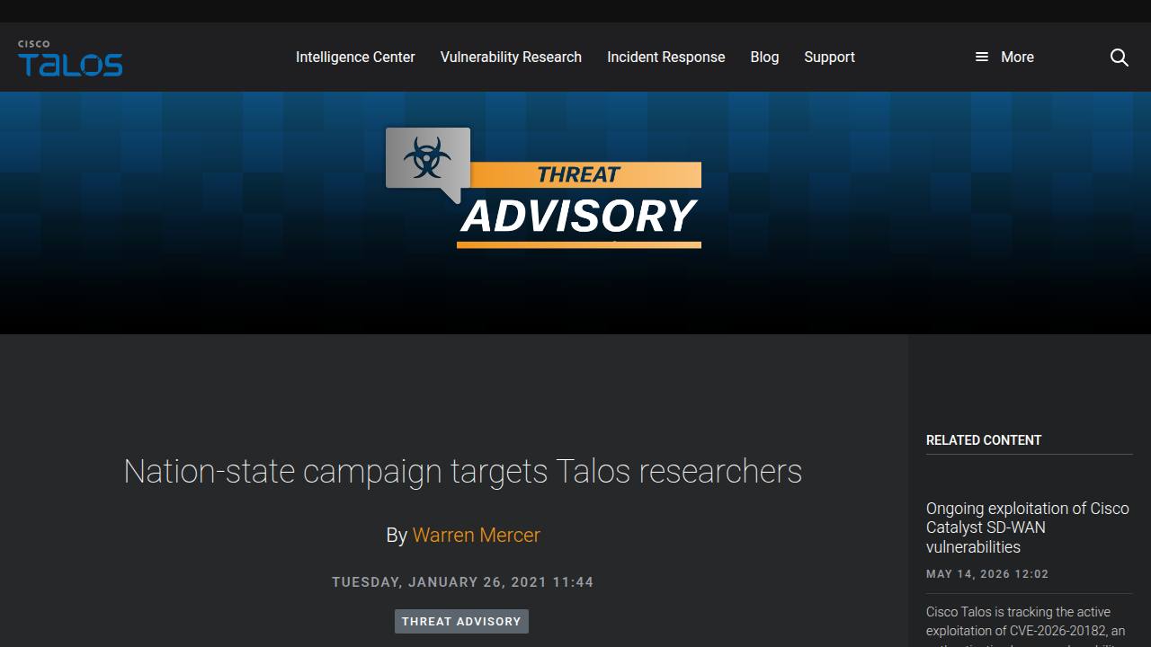 Thumbnail for Nation-state campaign targets Talos researchers