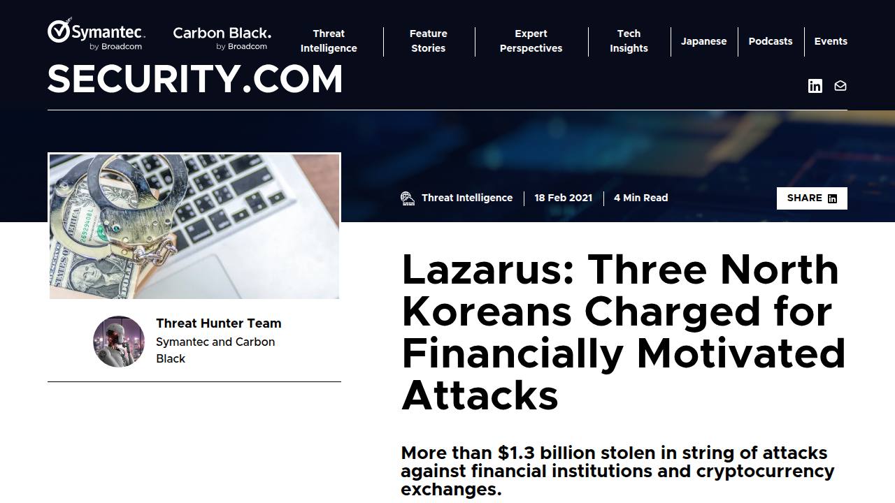 Thumbnail for Lazarus: Three North Koreans Charged for Financially Motivated Attacks