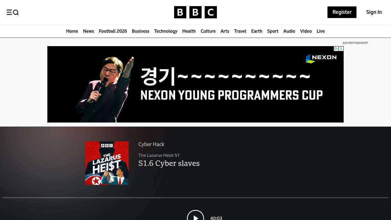 Thumbnail for The Lazarus Heist - S1.6 Cyber slaves - BBC Sounds