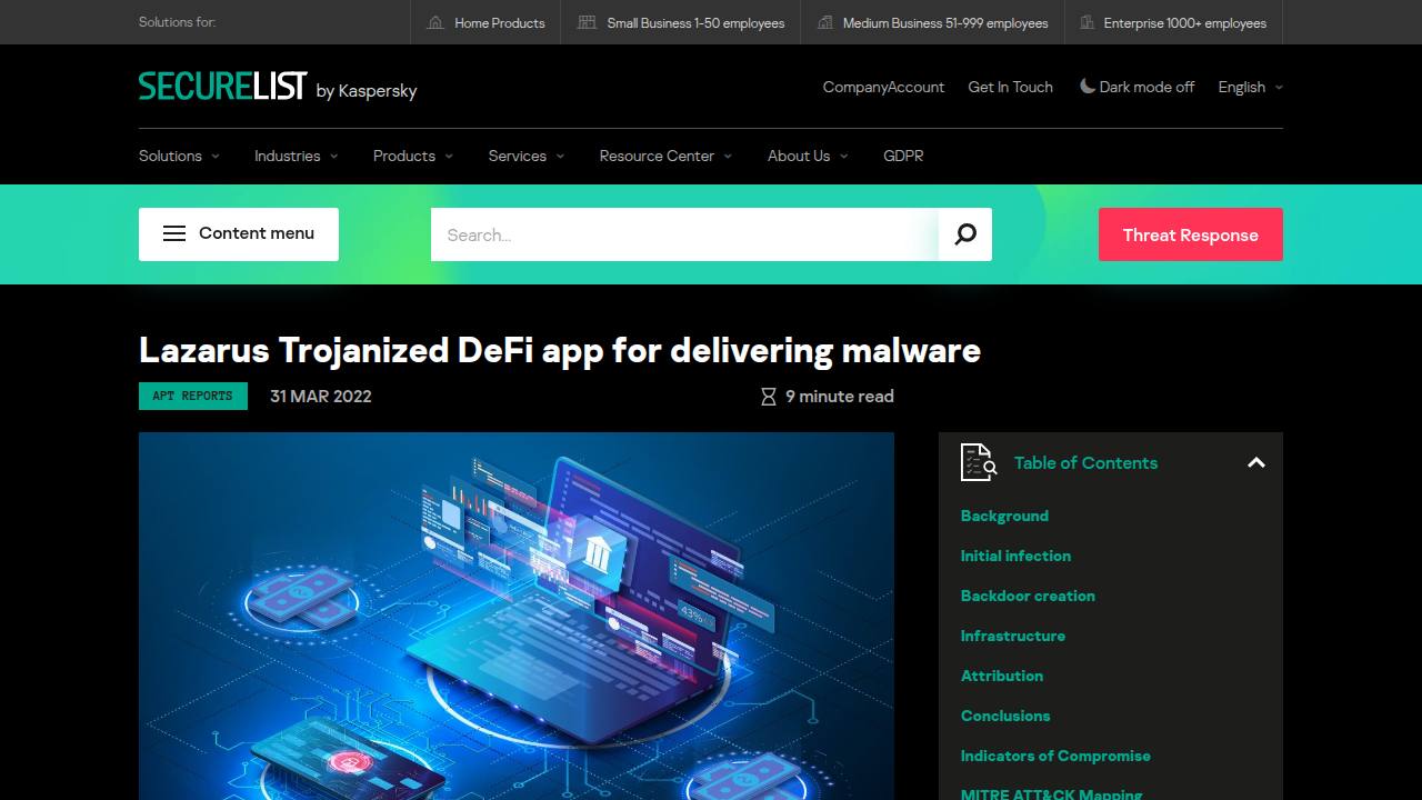 Thumbnail for Lazarus Trojanized DeFi app for delivering malware