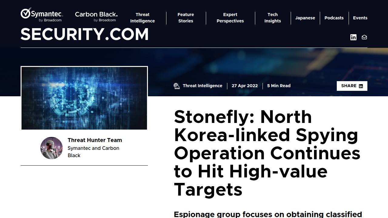 Thumbnail for Stonefly: North Korea-linked Spying Operation Continues to Hit High-value Targets