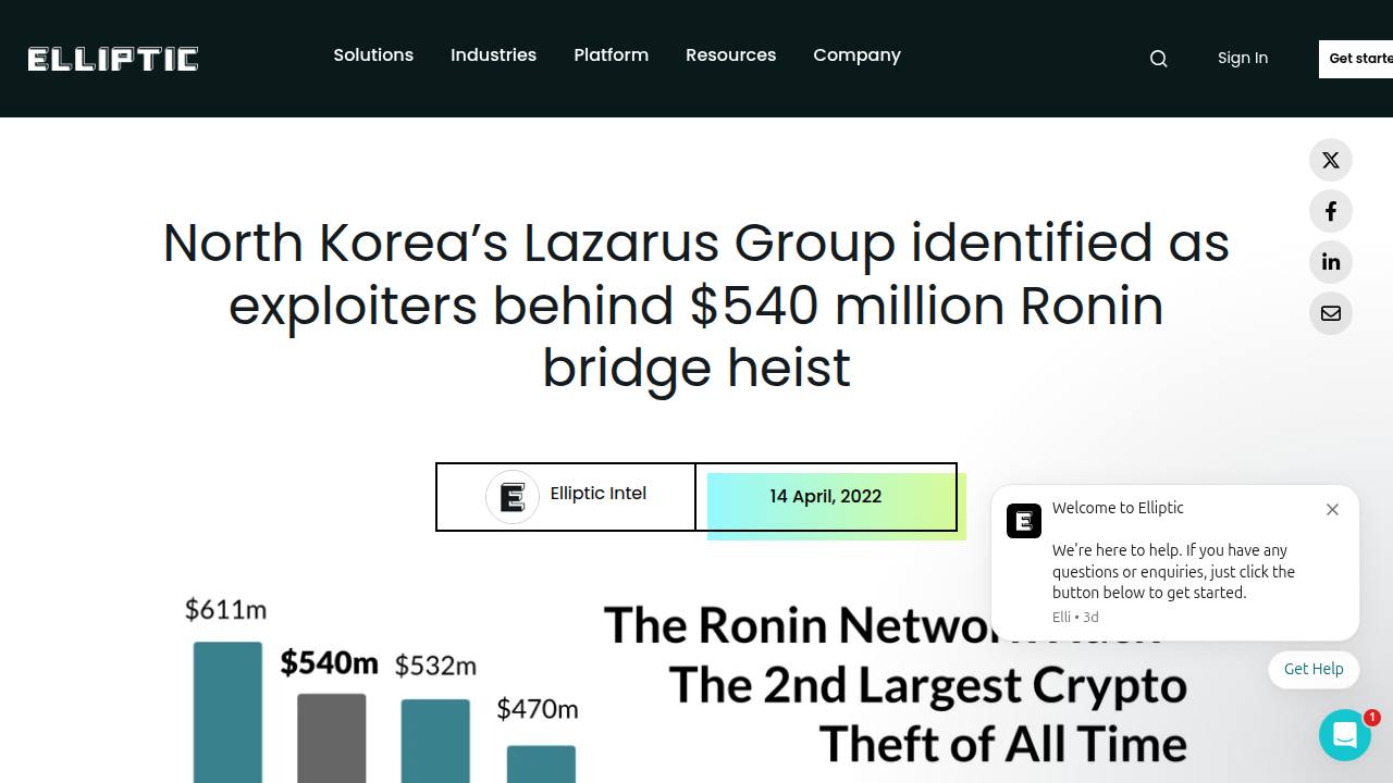 Thumbnail for North Korea’s Lazarus Group Identified as Exploiters Behind $540 Million Ronin Bridge Heist