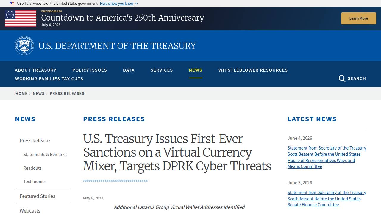 Thumbnail for U.S. Treasury Issues First-Ever Sanctions on a Virtual Currency Mixer, Targets DPRK Cyber Threats