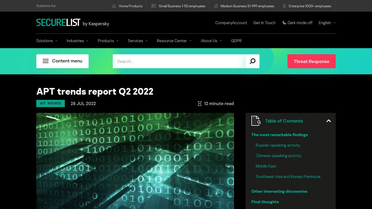 Thumbnail for APT trends report Q2 2022