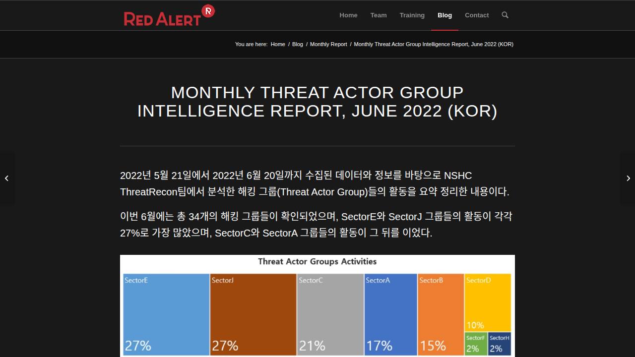 Thumbnail for MONTHLY THREAT ACTOR GROUP INTELLIGENCE REPORT, JUNE 2022 (KOR)