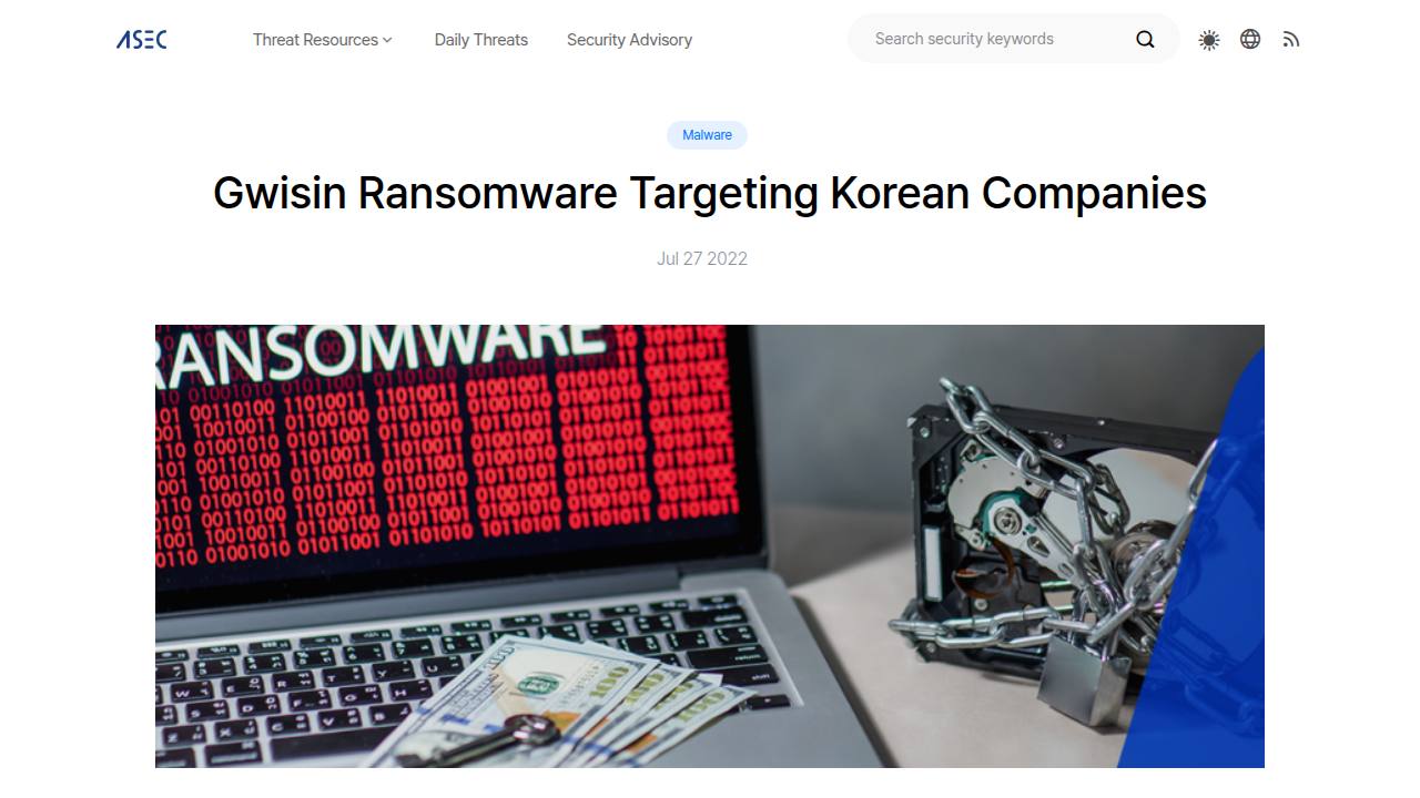 Thumbnail for Gwisin Ransomware Targeting Korean Companies