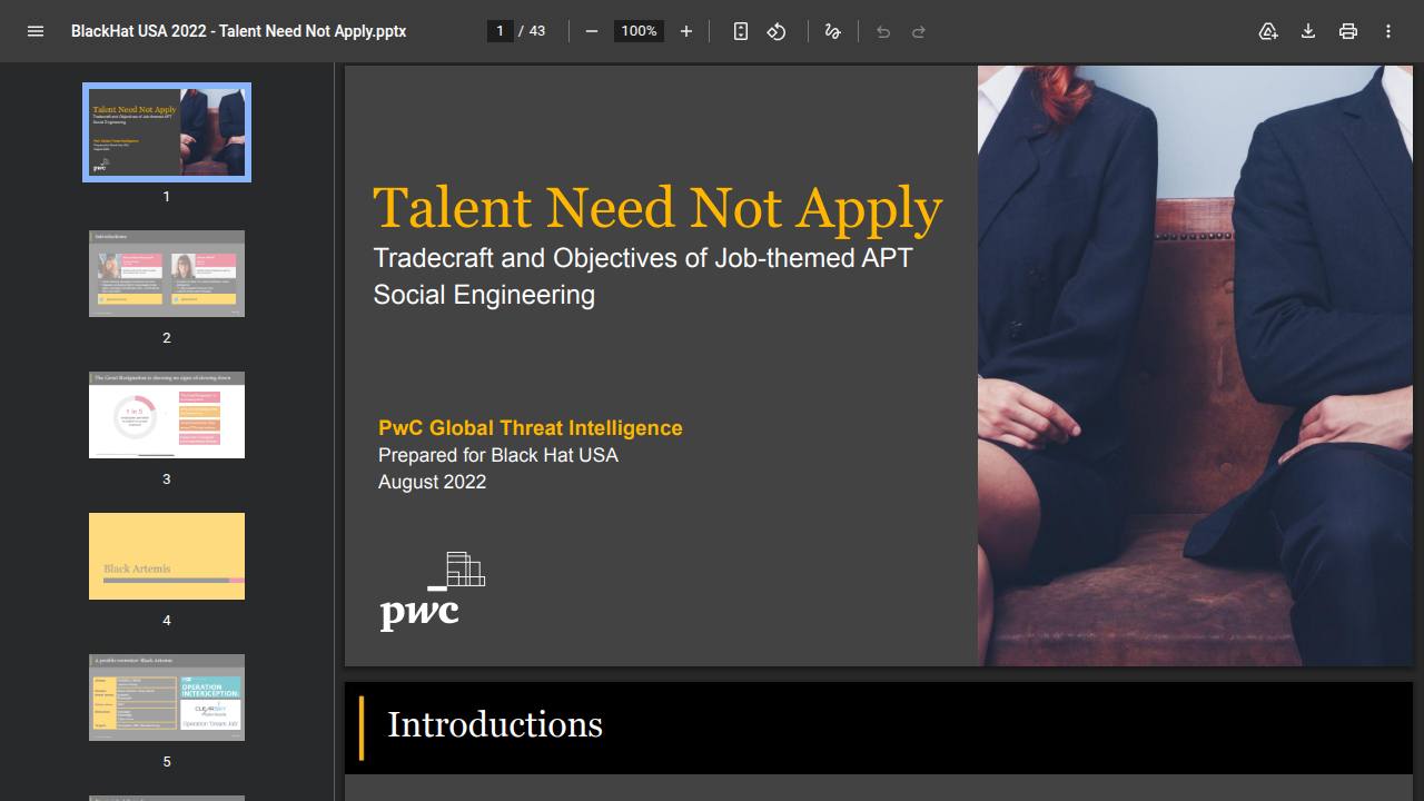 Thumbnail for Talent Need Not Apply: Tradecraft and Objectives of Job-themed APT Social Engineering