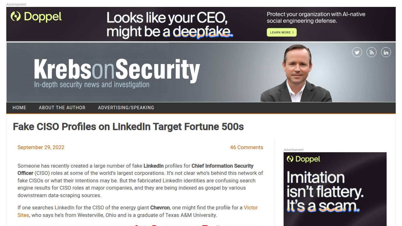 Thumbnail for Fake CISO Profiles on LinkedIn Target Fortune 500s