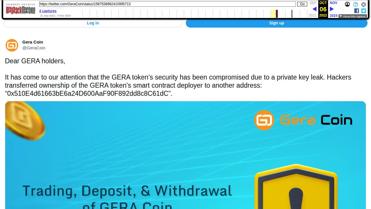 Thumbnail for GERA token’s security has been compromised
