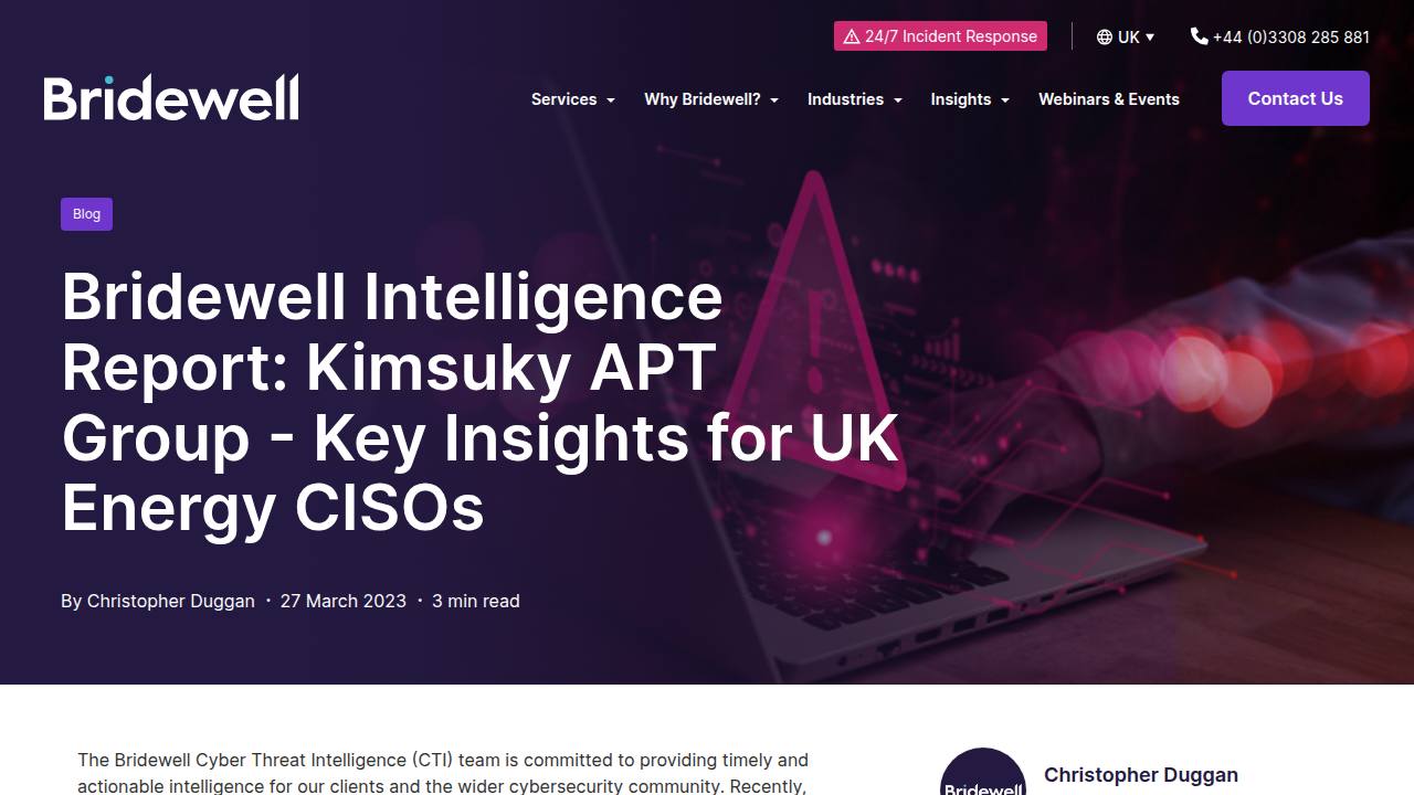 Thumbnail for Kimsuky APT Group - Key Insights for UK Energy CISOs