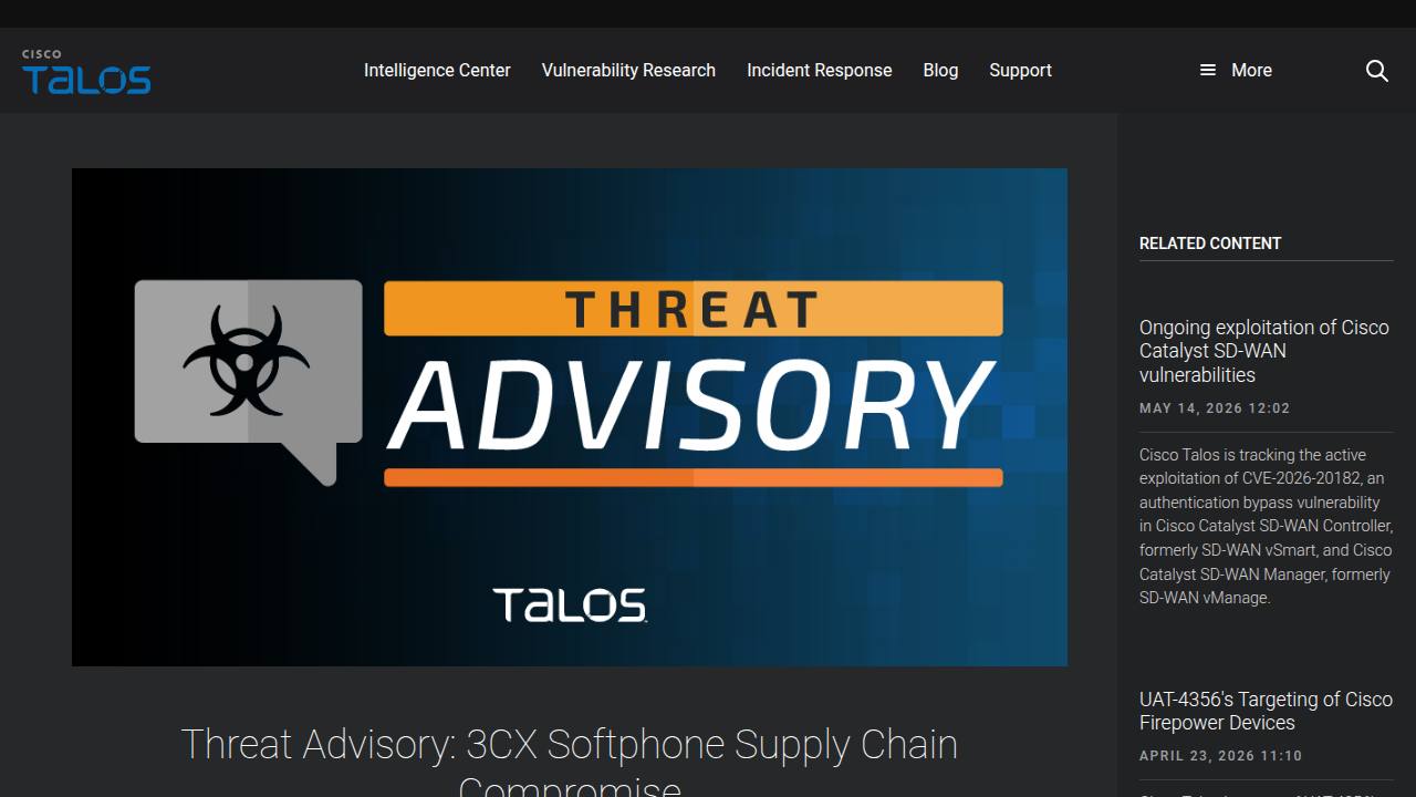 Thumbnail for Threat Advisory: 3CX Softphone Supply Chain Compromise
