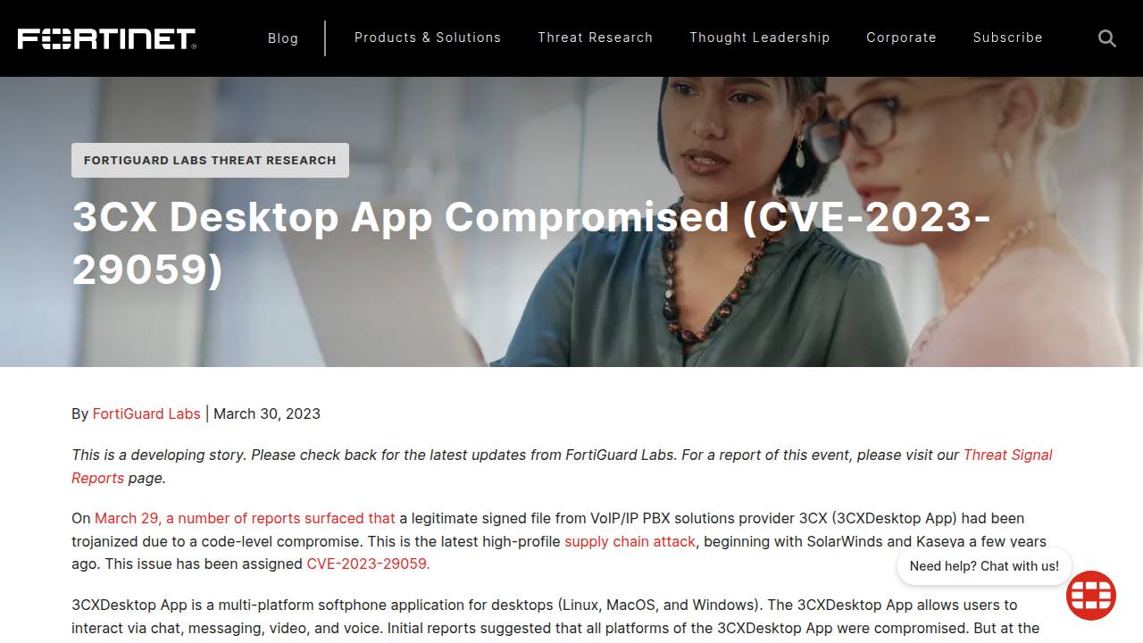 Thumbnail for 3CX Desktop App Compromised (CVE-2023-29059)