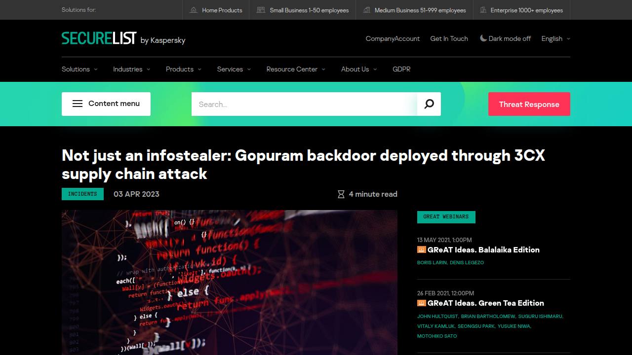 Thumbnail for Not just an infostealer: Gopuram backdoor deployed through 3CX supply chain attack