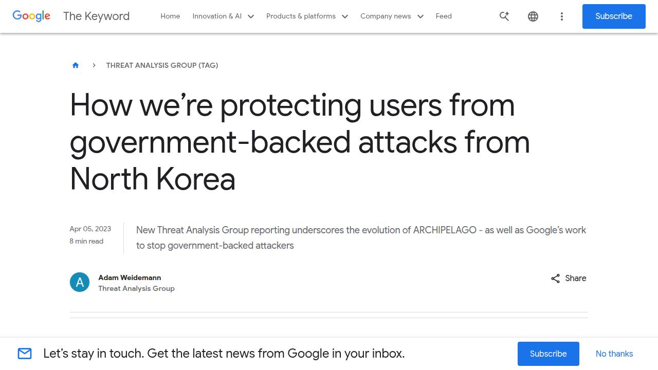 Thumbnail for How we’re protecting users from government-backed attacks from North Korea