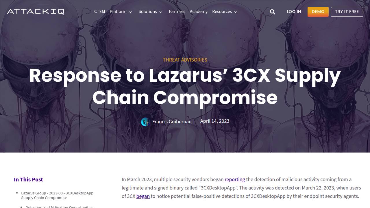 Thumbnail for Response to Lazarus' 3CX Supply Chain Compromise