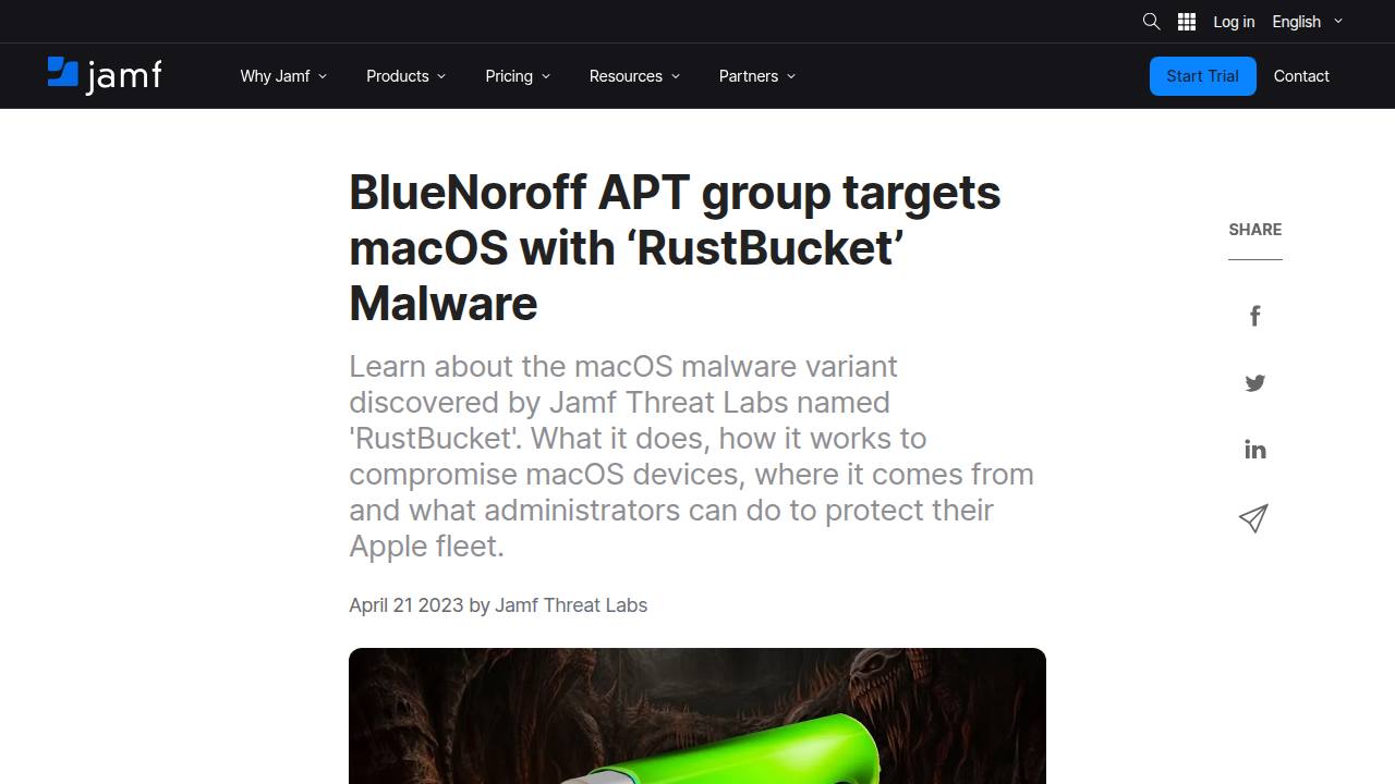 Thumbnail for BlueNoroff APT group targets macOS with ‘RustBucket’ Malware