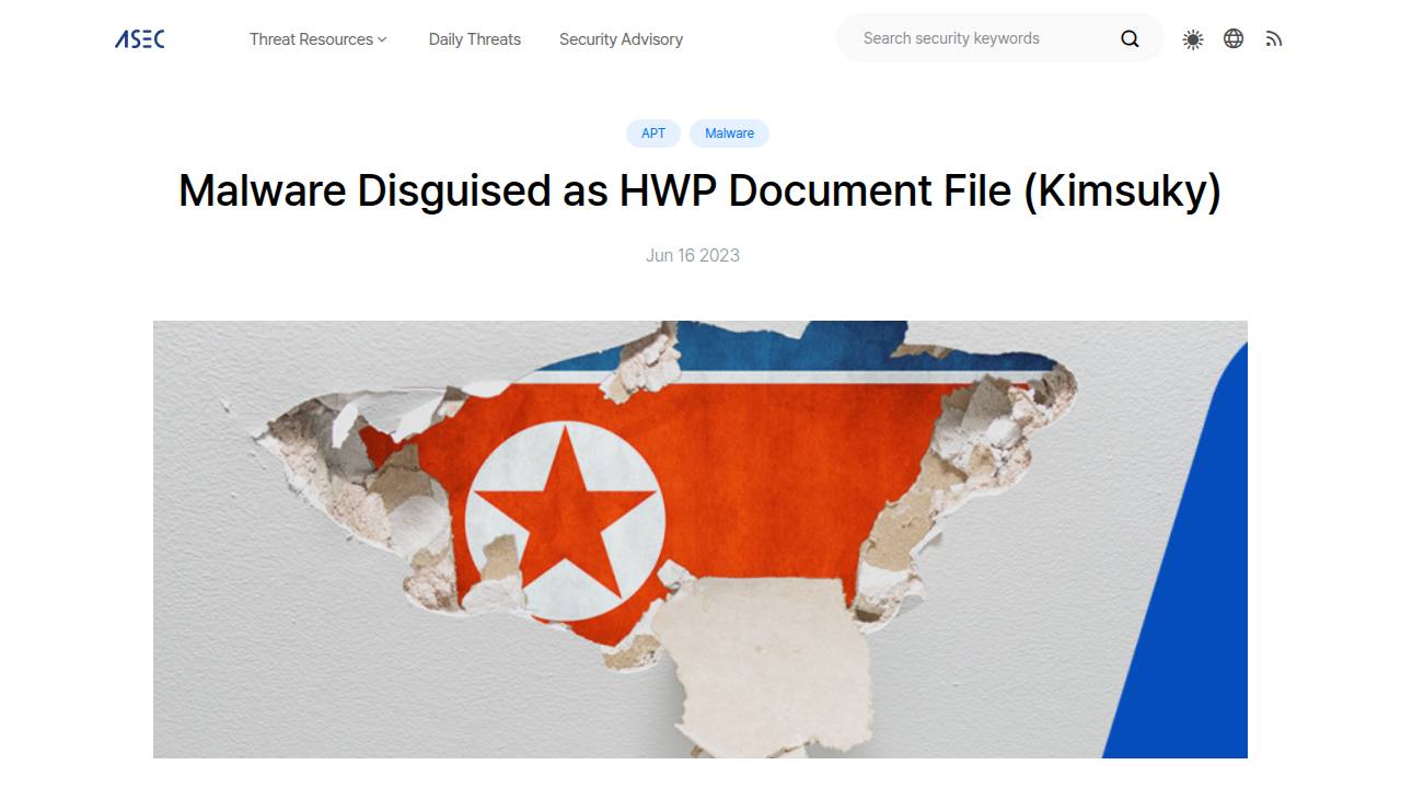 Thumbnail for Malware Disguised as HWP Document File (Kimsuky)