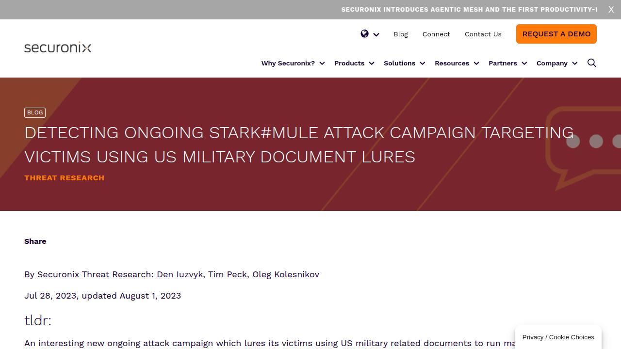 Thumbnail for Detecting Ongoing STARK#MULE Attack Campaign Targeting Victims Using US Military Document Lures
