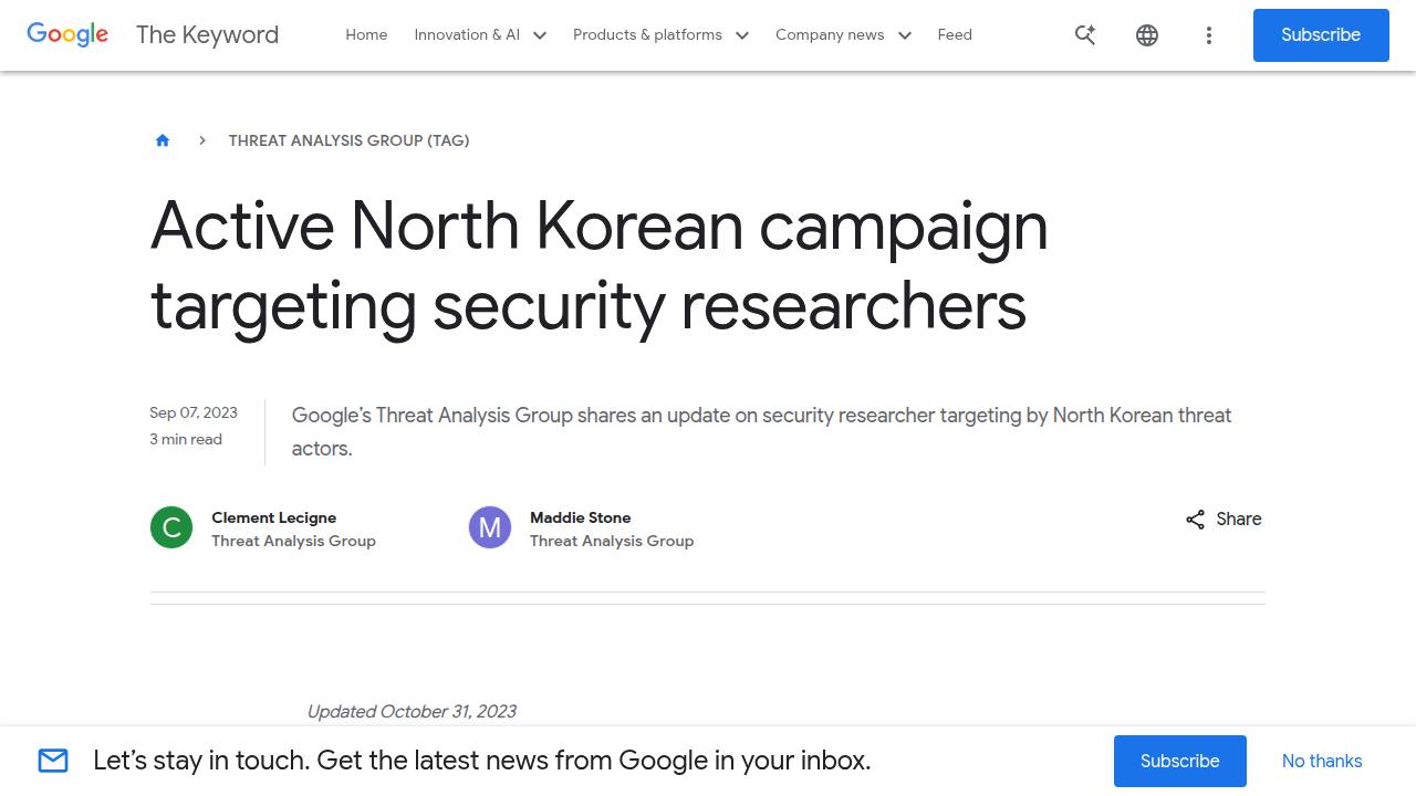 Thumbnail for Active North Korean campaign targeting security researchers