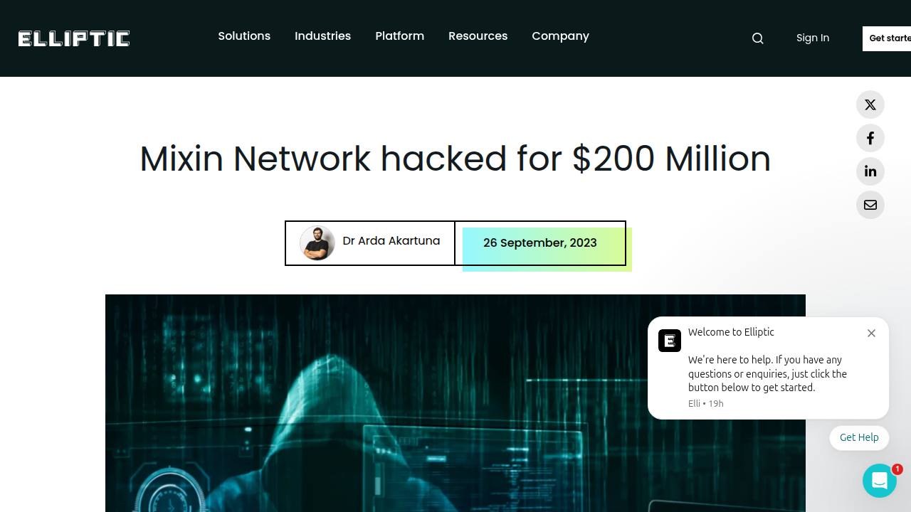 Thumbnail for Mixin Network hacked for $200 Million