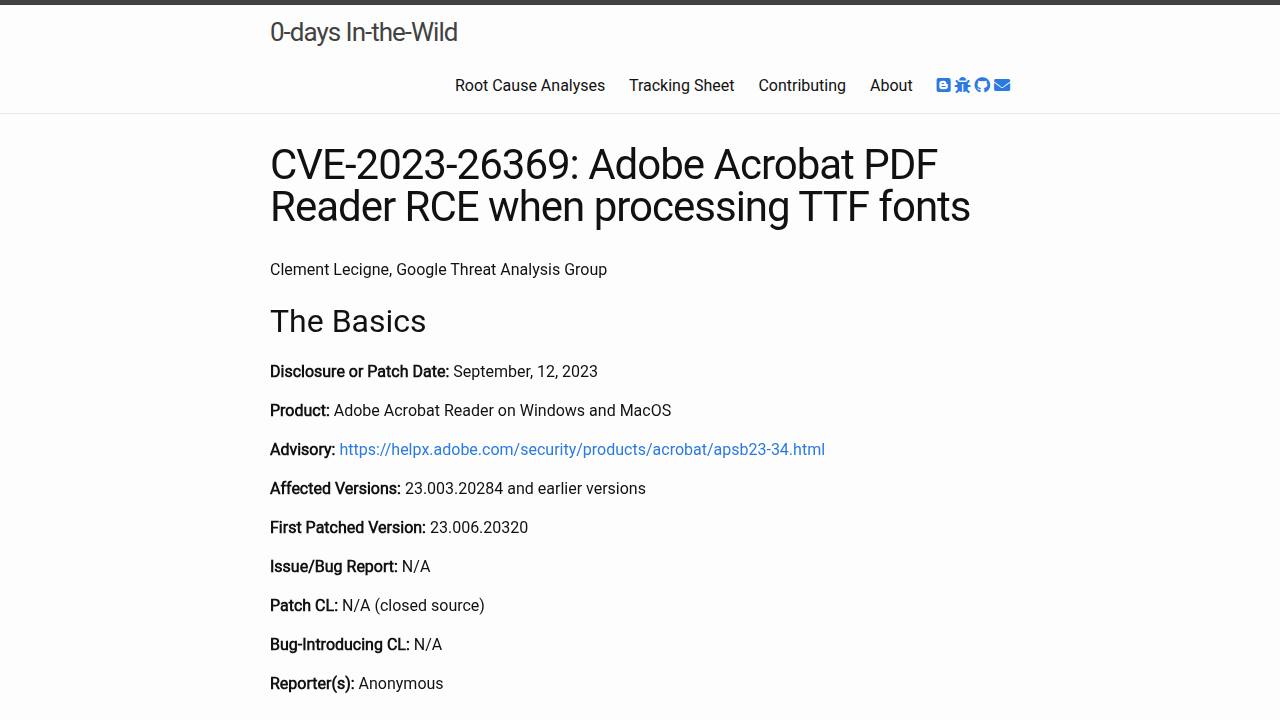 Thumbnail for CVE-2023-26369: Adobe Acrobat PDF Reader RCE when processing TTF fonts