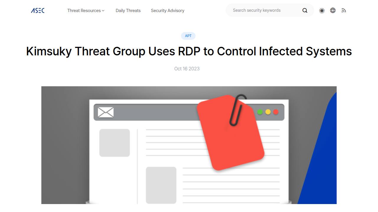 Thumbnail for Kimsuky Threat Group Uses RDP to Control Infected Systems