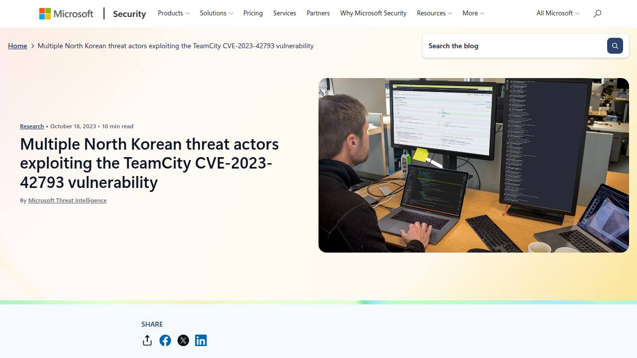 Thumbnail for Multiple North Korean threat actors exploiting the TeamCity CVE-2023-42793 vulnerability