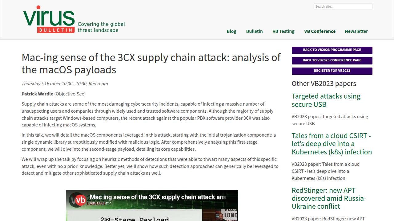 Thumbnail for Mac-ing sense of the 3CX supply chain attack: analysis of the macOS payloads