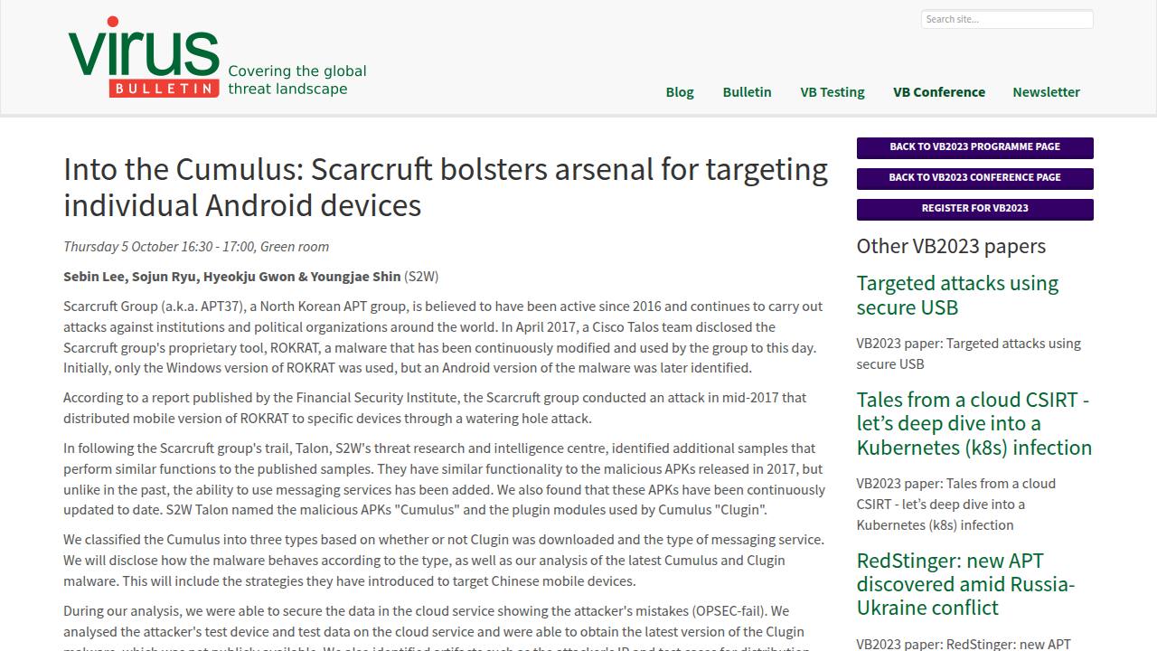 Thumbnail for Into the Cumulus: Scarcruft bolsters arsenal for targeting individual Android devices