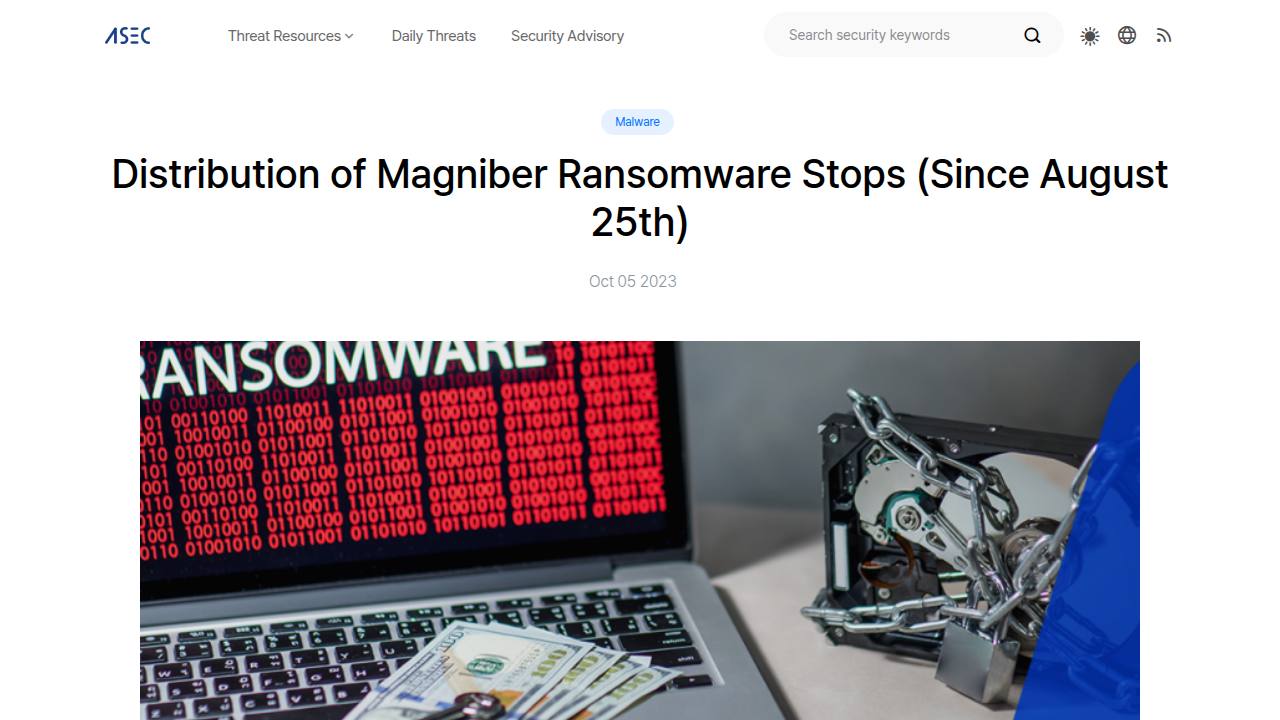 Thumbnail for Distribution of Magniber Ransomware Stops (Since August 25th)
