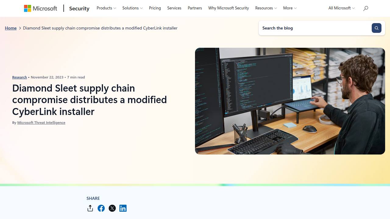 Thumbnail for Diamond Sleet supply chain compromise distributes a modified CyberLink installer