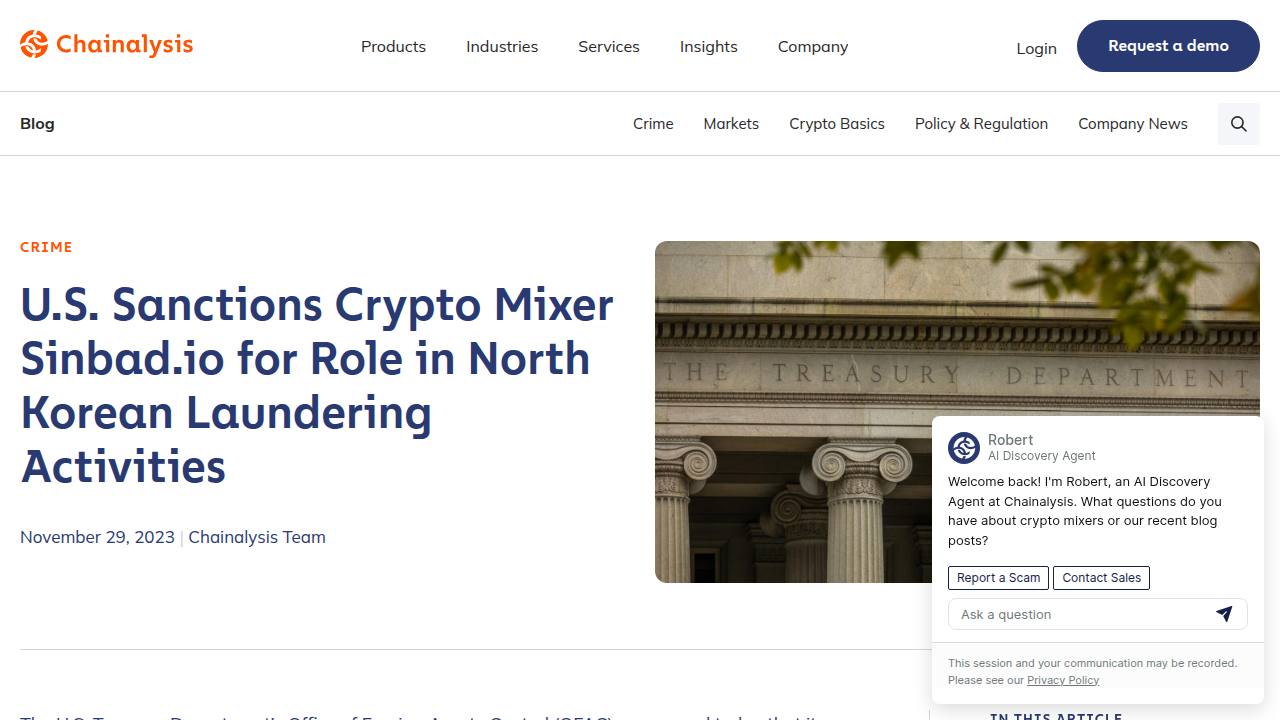 Thumbnail for U.S. Sanctions Crypto Mixer Sinbad.io for Role in North Korean Laundering Activities