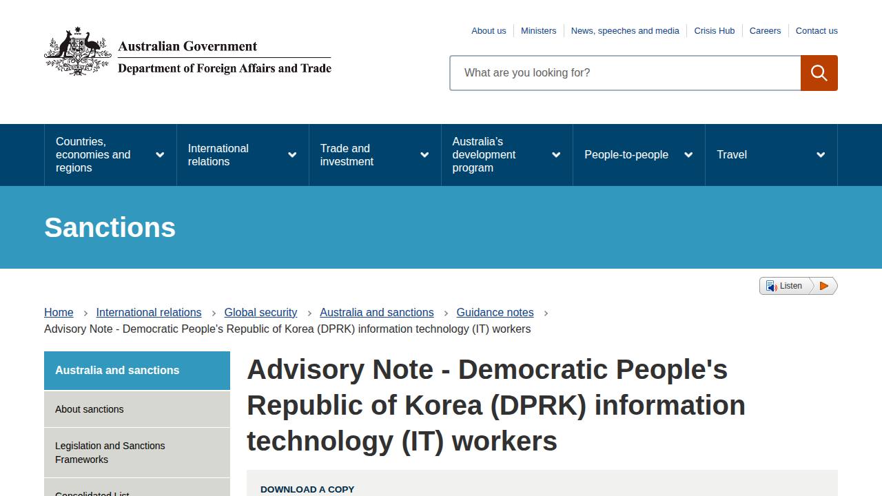 Thumbnail for Advisory on Democratic People's Republic of Korea (DPRK) information technology (IT) workers