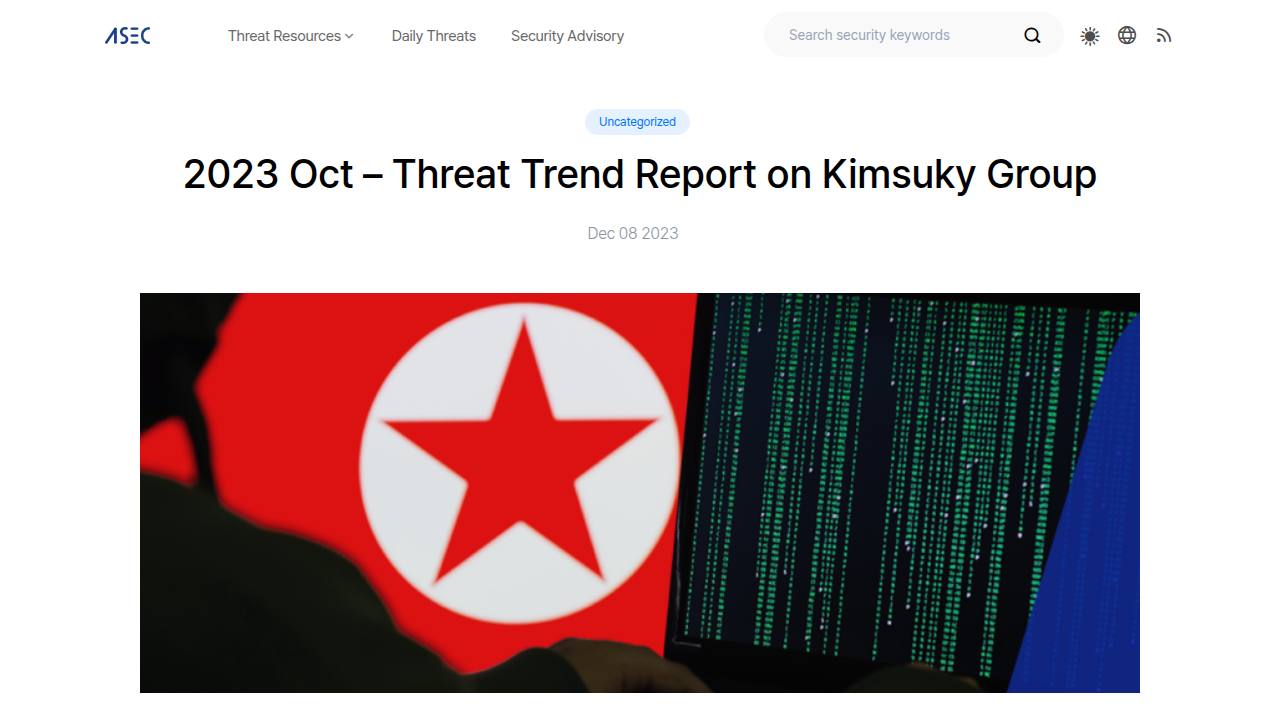 Thumbnail for 2023 Oct - Threat Trend Report on Kimsuky Group