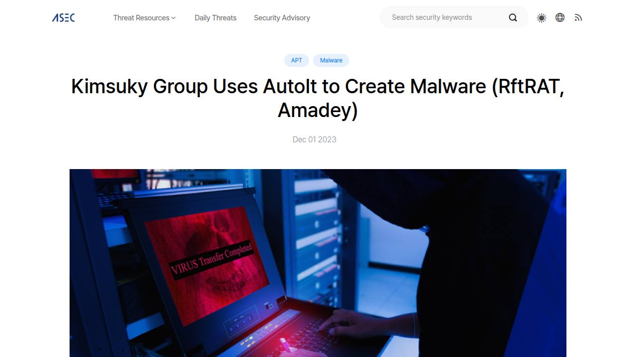 Thumbnail for Kimsuky Group Uses AutoIt to Create Malware (RftRAT, Amadey)