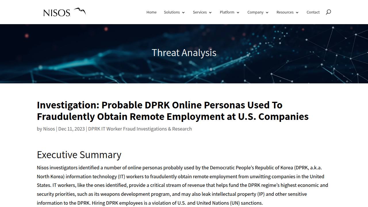 Thumbnail for Investigation: Probable DPRK Online Personas Used To Fraudulently Obtain Remote Employment at U.S. Companies