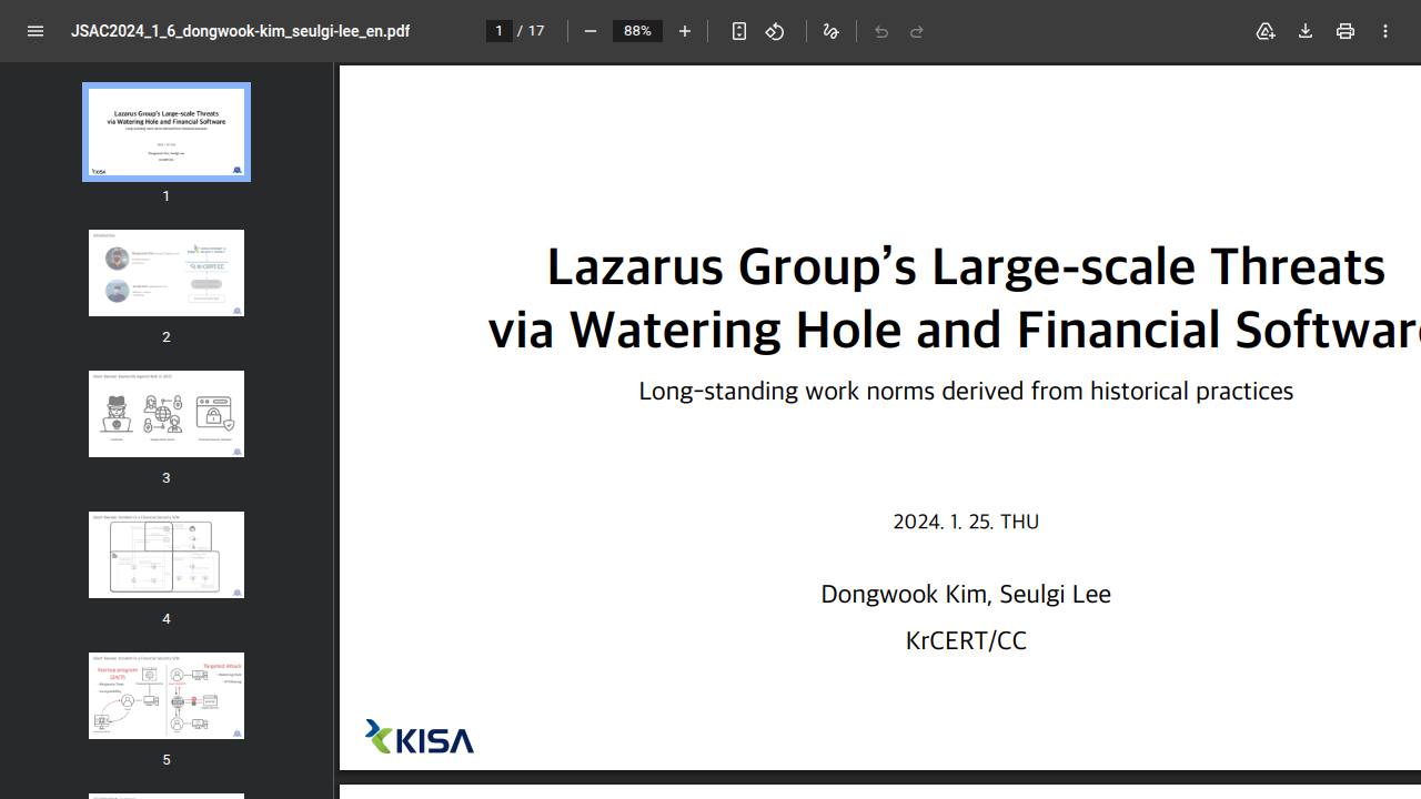 Thumbnail for Lazarus Group’s Large-scale Threats via Watering Hole and Financial Software