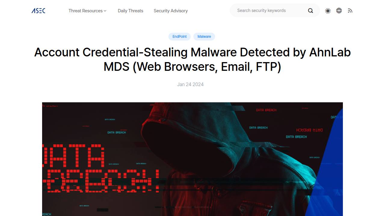 Thumbnail for Account Credential-Stealing Malware Detected by AhnLab MDS (Web Browsers, Email, FTP)