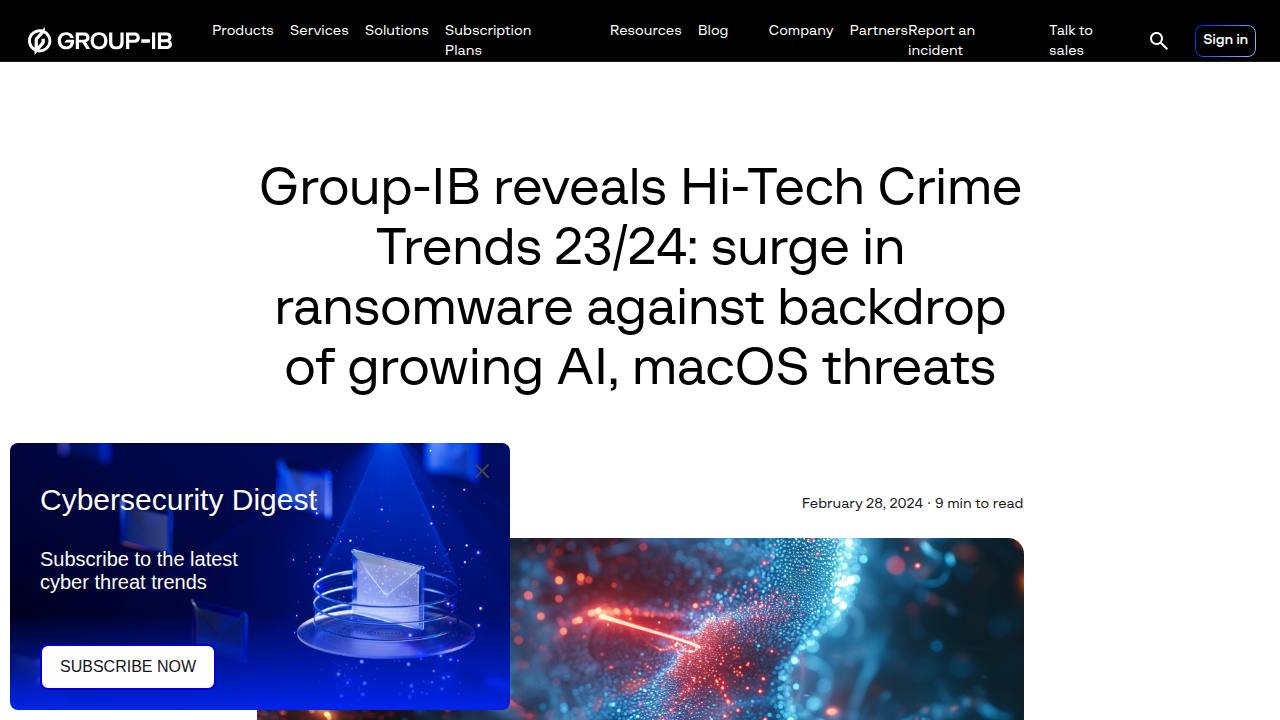 Thumbnail for Group-IB reveals Hi-Tech Crime Trends 23/24: surge in ransomware against backdrop of growing AI, macOS threats
